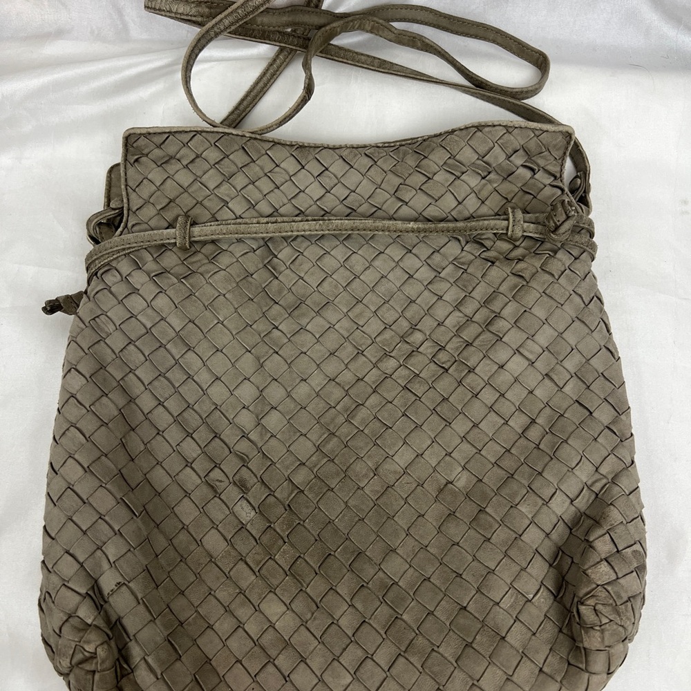 Botegga Veneta Taupe Grey Woven Leather Crossbody Bag